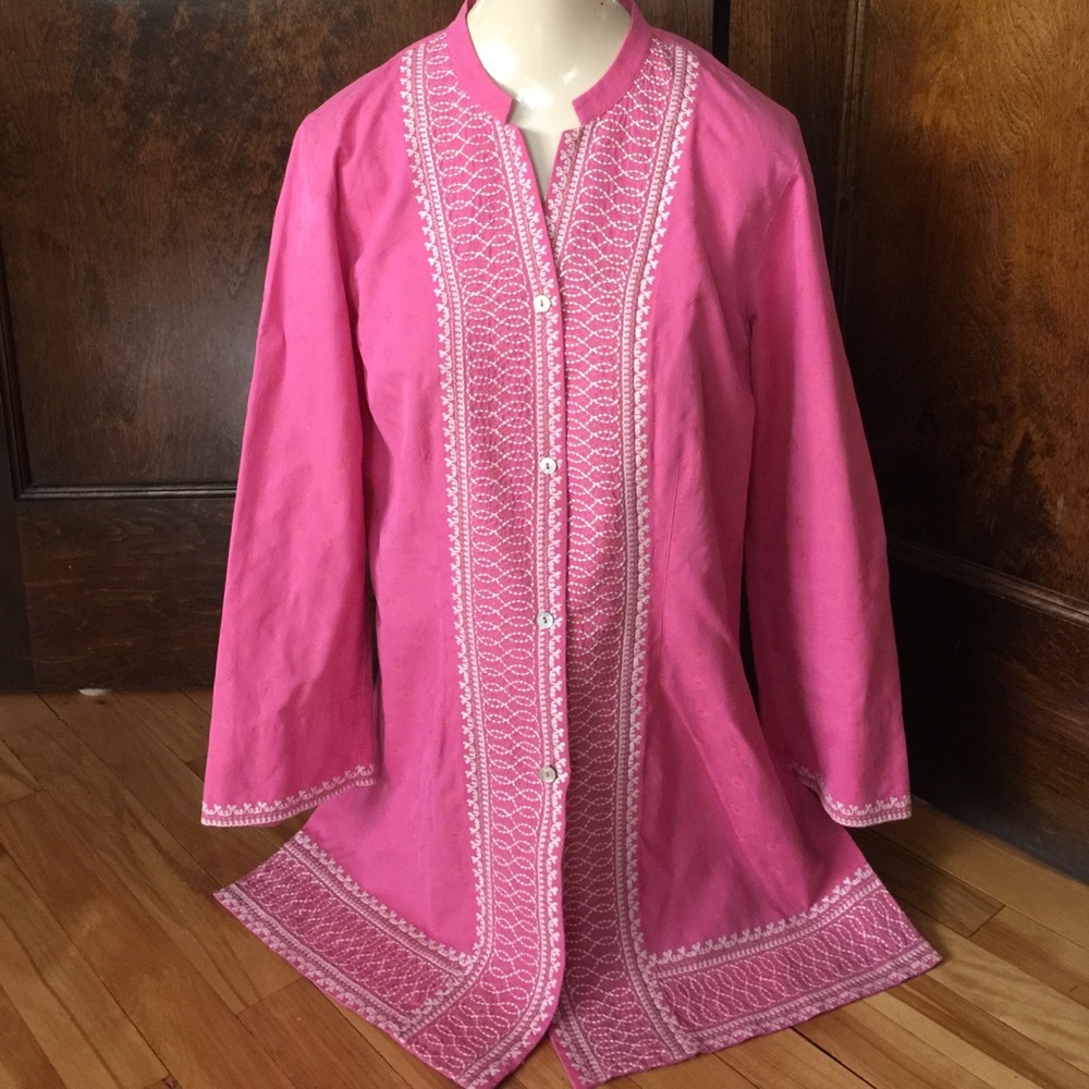 Sigrid Olsen pink cotton caftan-style top, new, M